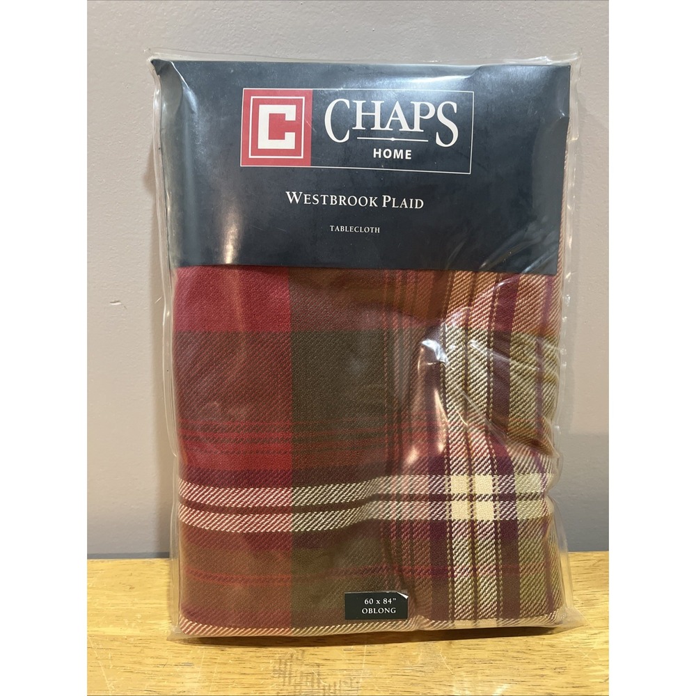Chaps Home Christmas Rustic Tablecloth‎ Red Westbrook Plaid Cotton 60x84"